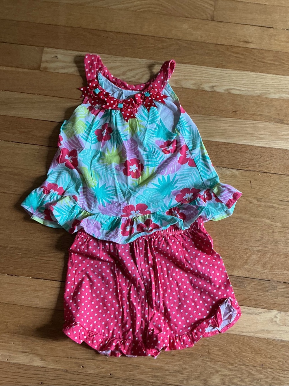 Girls Pink Floral Tank & Polka Dot Shorts Set